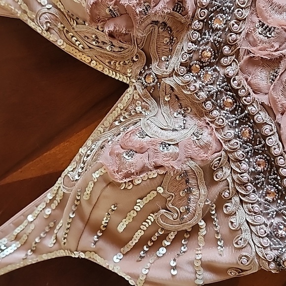 Sue Wong Sunning Sequin Beaded Mini Cocktail Dress size 2 sandalwood color - Picture 7 of 17